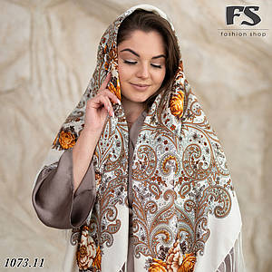 Вовняна кремова народна хустина   Царська