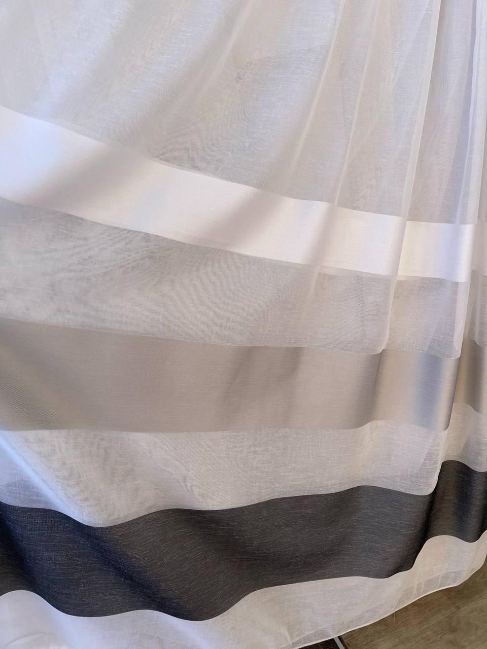 Тюль льон шліфований з блиском  заввишки 2,9 м. з сірою  полоскою