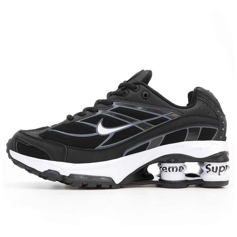 Чоловічі кросівки Nike x Supreme Shox Ride 2 Black White, чорно-білі кросівки найк супрім шокс райд 2 чорні