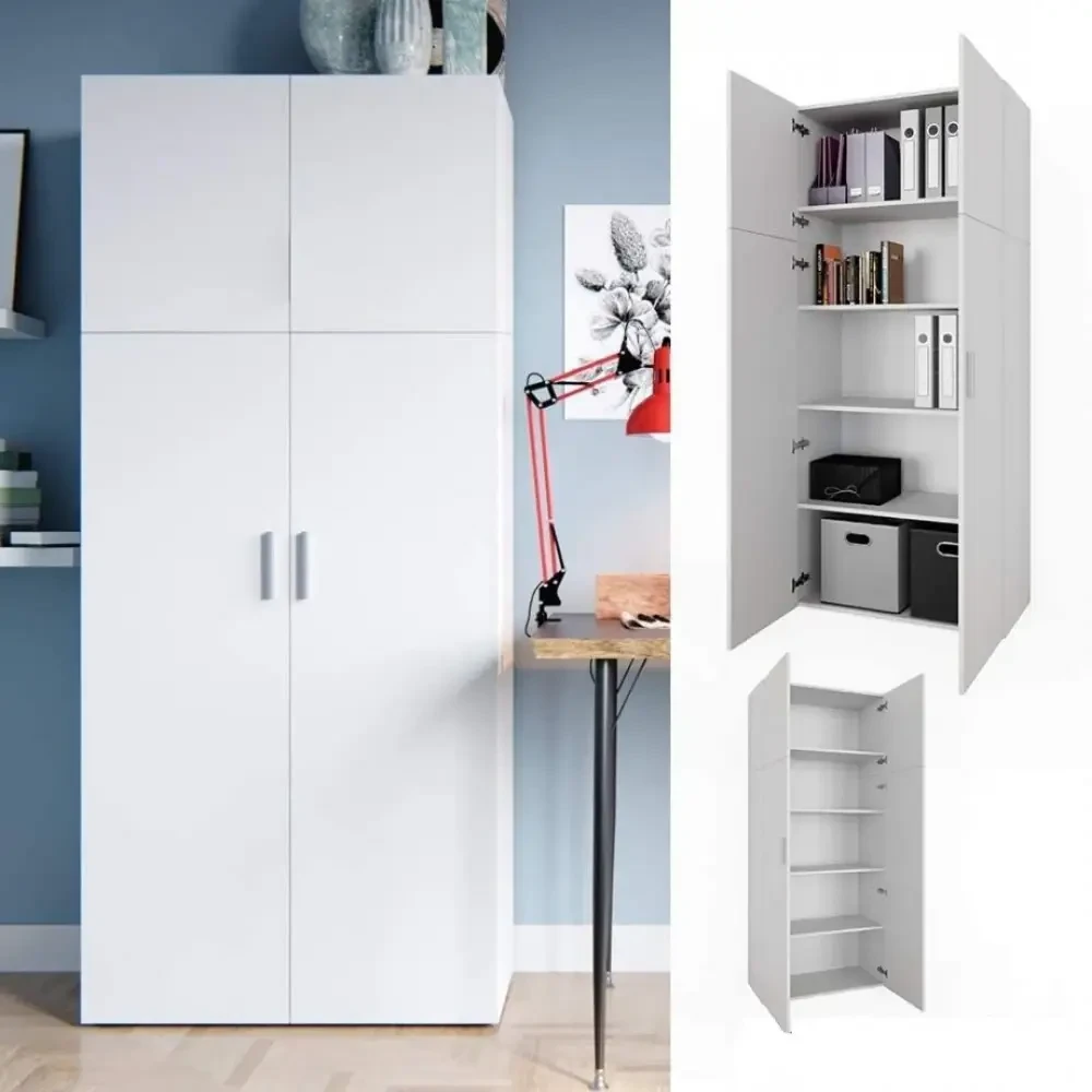 Шафа для одягу в сучасному стилі з 5 місткими полками Шафа двостулкова розпашна 80 см в дім або офіс, фото 1