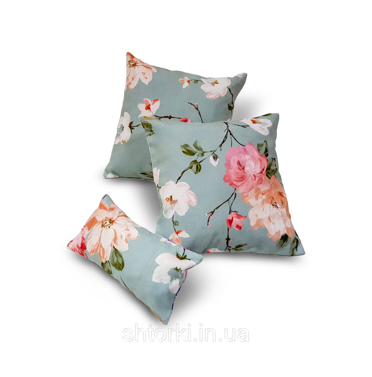 Комплект декоративних подушок Firanka Flowers 40х40см 2шт 32х17см 1шт м'ятні та бірюзові (п_0602)