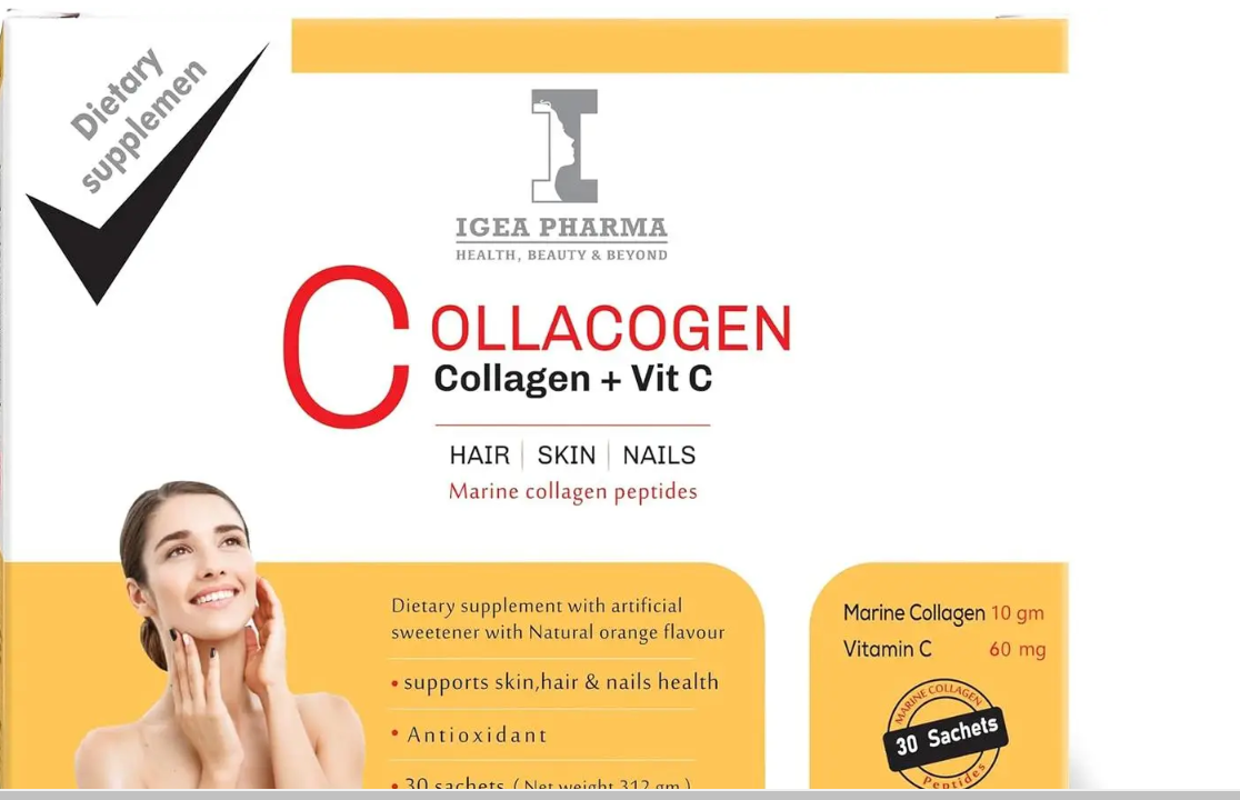 Collacogen + Vit C Морський колаген та Вітамін С для волосся, шкіри та нігтів 30шт. Єгипет