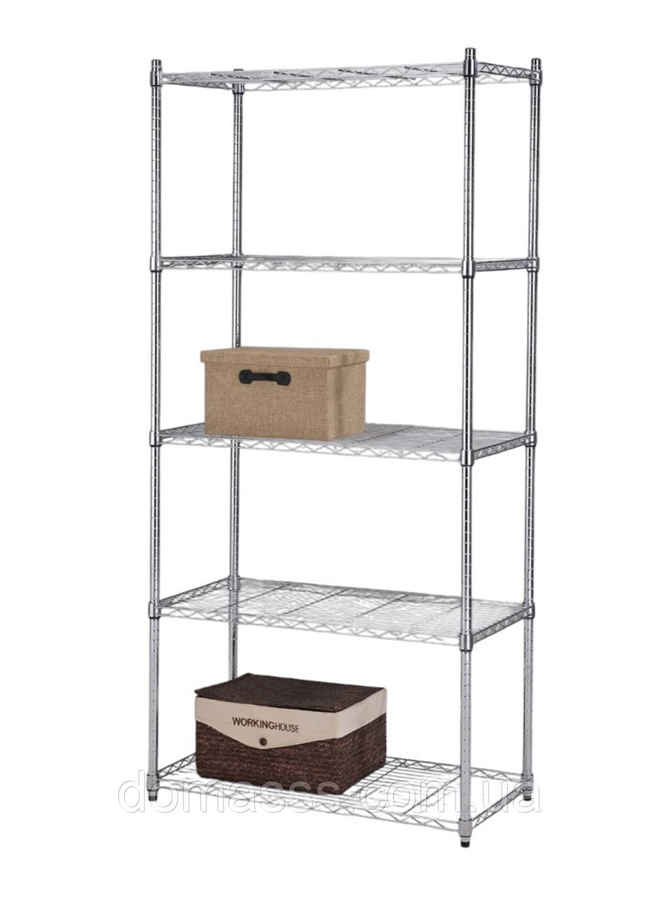 Стелаж металевий хромований, розбірний, на 5 полиць 91х46х182см, для дому, офісів, магазину (SR-0685-5), фото 1