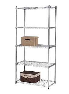 Стелаж металевий хромований, розбірний, на 5 полиць 91х46х182см, для дому, офісів, магазину (SR-0685-5)