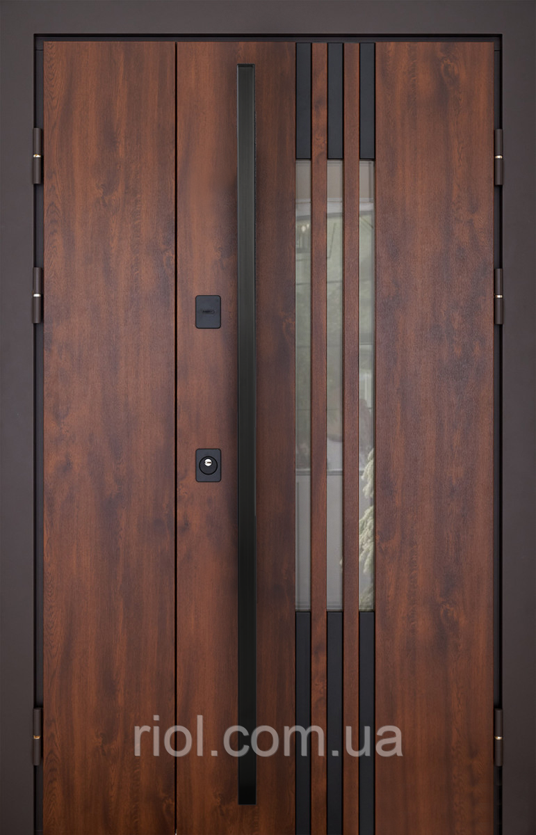 Полуторні вхідні двері з терморозривом Revolution Дуб Замки Mottura, фото 1