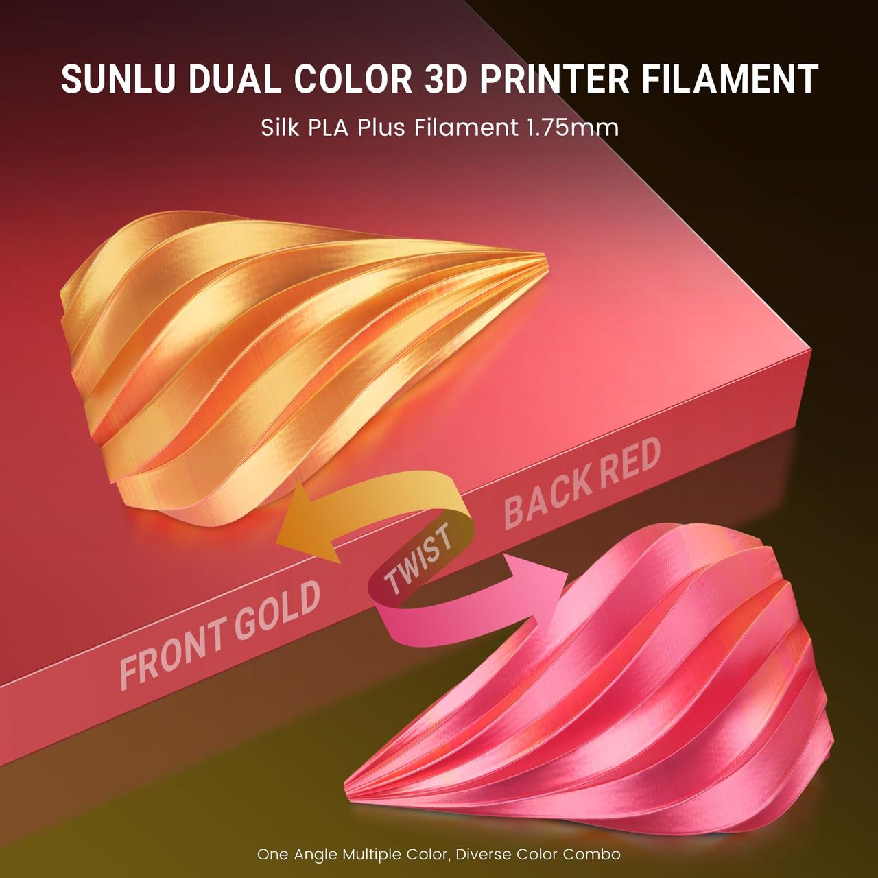 Пластик филамент SUNLU Silk PLA+ Dual Color Red Gold, Reusable Spool, 1kg