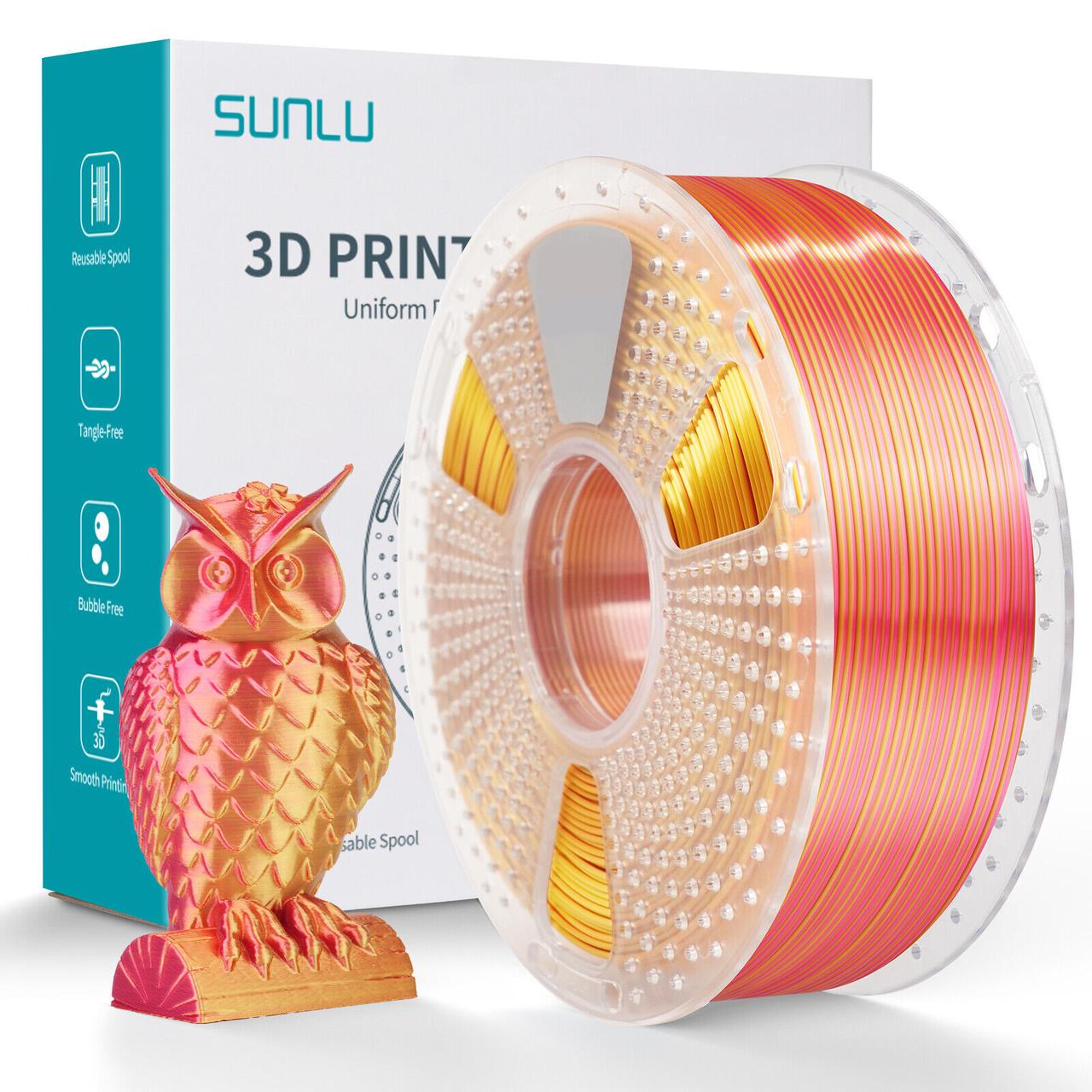 Пластик SUNLU Silk PLA+ Dual Color Red Gold, Reusable Spool v3, 1.75, 1кг, 205-230℃, Червоний Золотий філамент для 3Д-друку, фото 1