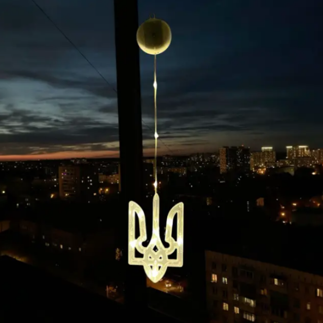 Світлодіодна гірлянда, світильник «Український Тризуб» 10лед на батарейках та з присоскою на вікно або стіну, фото 1