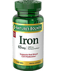 Nature's Bounty Iron 65mg 325 mg Нейчес Баунті Залізо 65 мг 100 таблеток США 41383