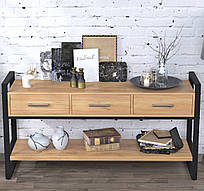 Консоль із шухлядами L-145 Loft Design, низький пристінний столик у стилі лофт Дуб Крафт Золотой