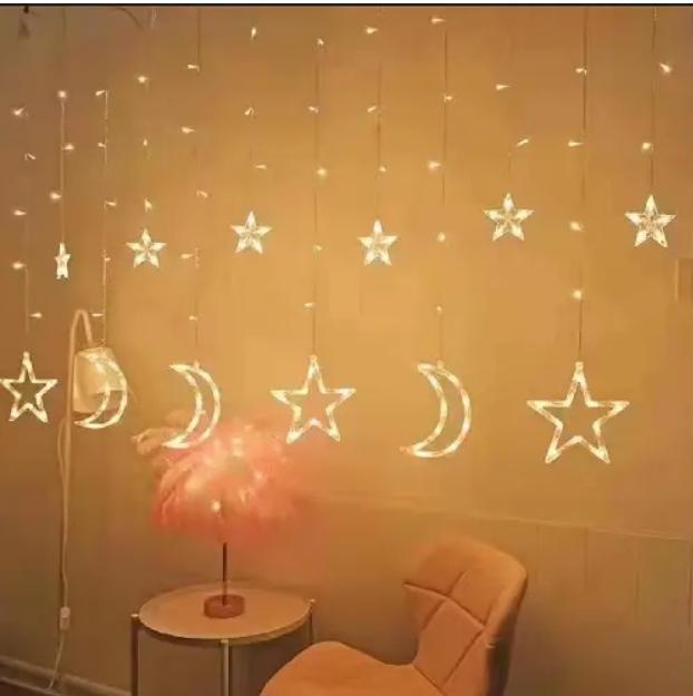 Гирлянда-штора "Місяць та зірки" жовта| Гирлянда электрическая  | Новорічна гірлянда Місяць і зорі, фото 1