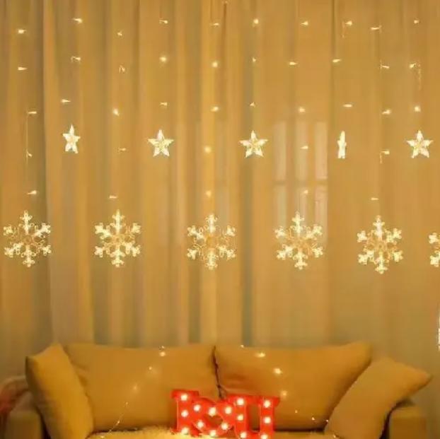 Гирлянда-штора "Сніжинкиі" жовта| Гирлянда электрическая  | Новорічна гірлянда сніжинка, фото 1