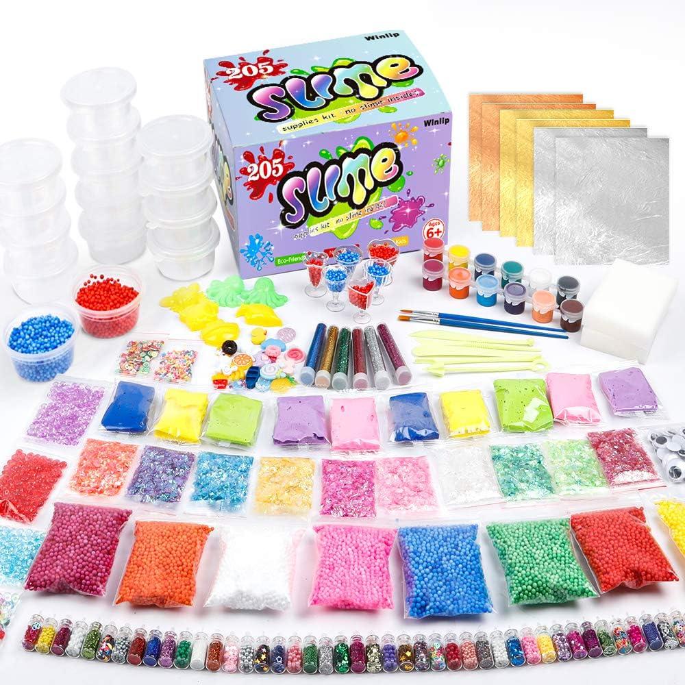 Великий Набір добавок для слаймів Slime Box 205 шт Глітер, Слюда, Декор, Кульки пінопласту (01215)