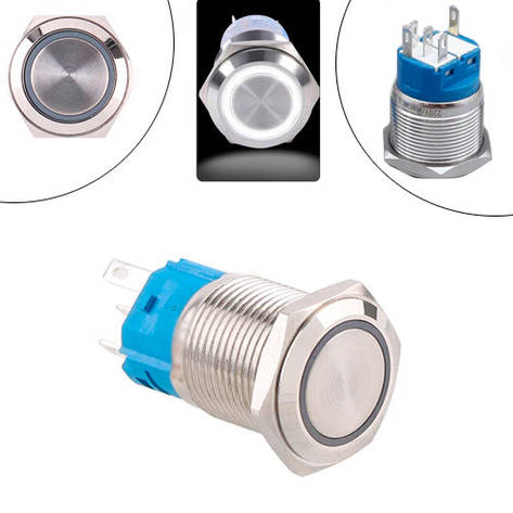 Кнопка 22мм фіксуюча, 9-24В, білий LED, 5pin, 22K-P11DZ, фото 1