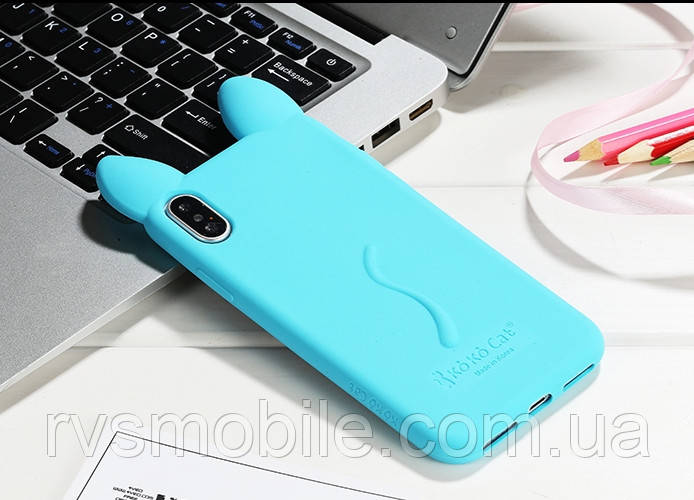 Силіконовий чохол для iPhone XS / X - Вушка Котика CoCo Cat, Ментоловий
