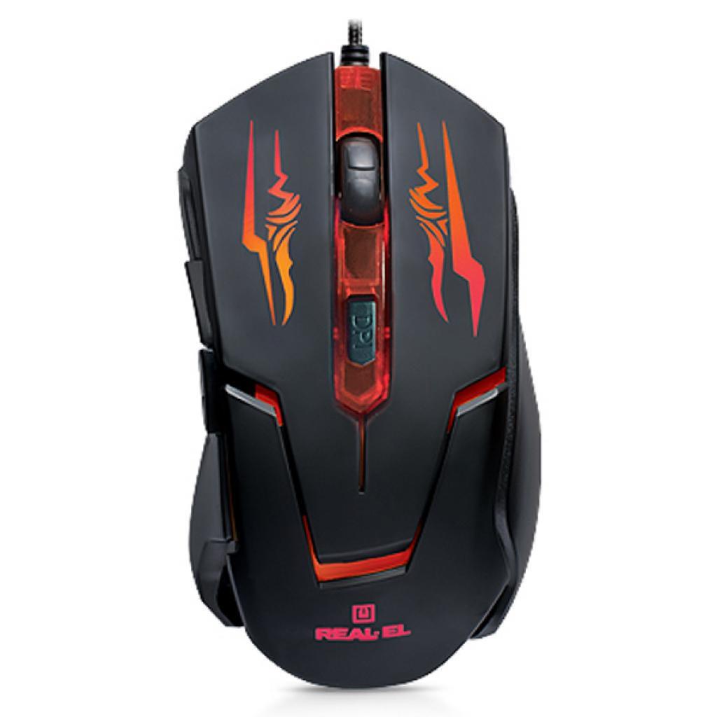 Комп'ютерна миша REAL-EL RM-520 Gaming, USB, оптична, 800/1200/1600/2400 dpi, 5 кнопок, 1,5 м, LED підсвічування Black