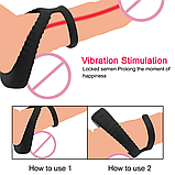 Віброкільце для продовження статевого акту, Подвійне ерекційне кільце для члена з вібрацією, Інтимні іграшки, фото 3