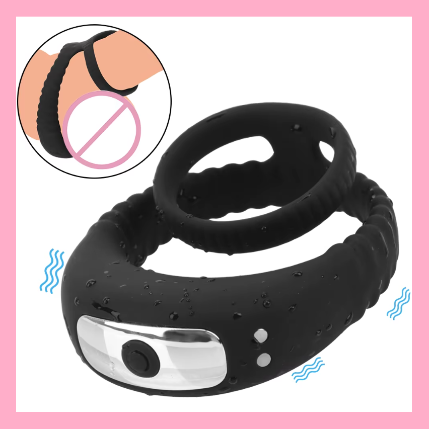 Ерекційне кільце з вібрацією, Подвійне ерекційне кільце для продовження статевого акту, Інтимні іграшки, фото 1