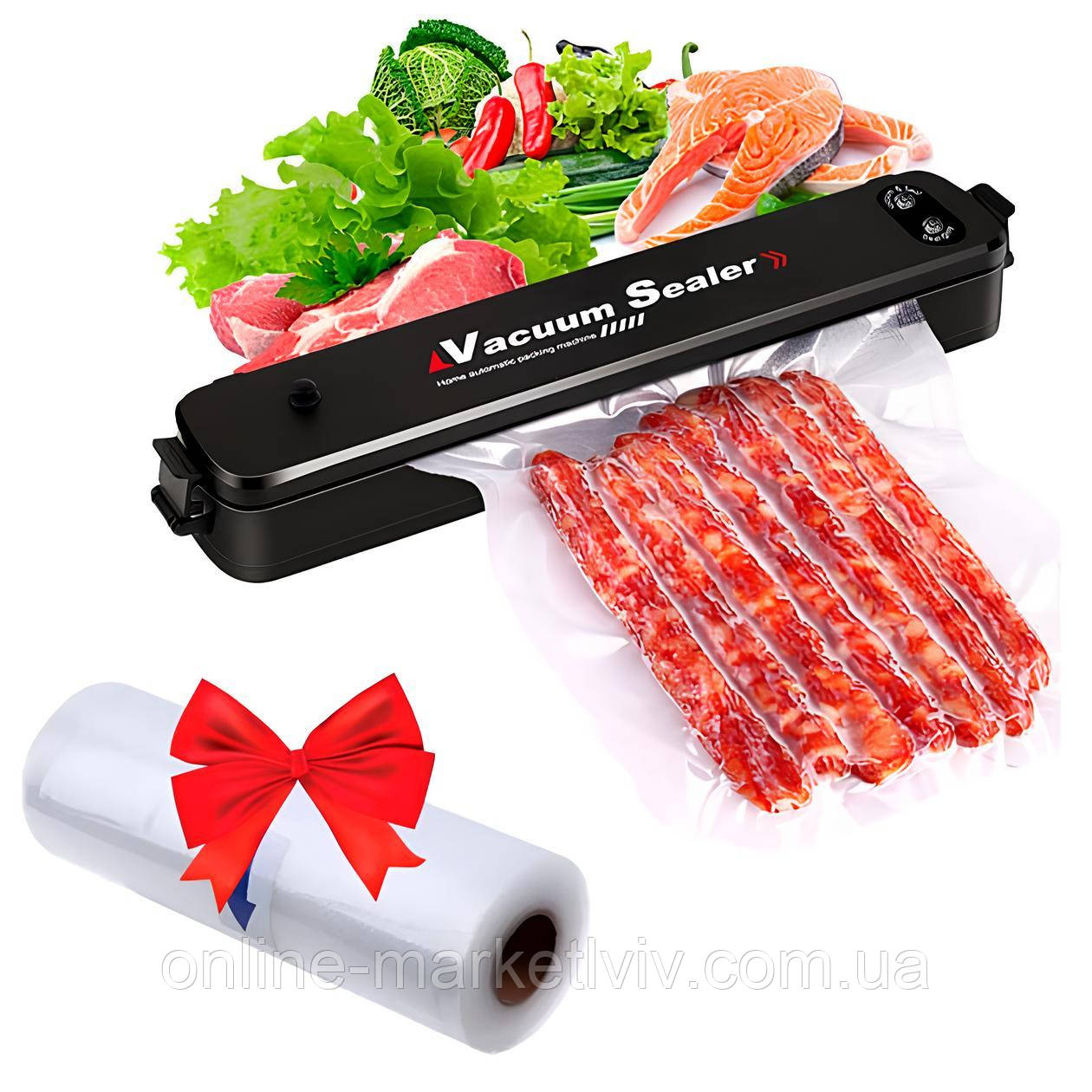 Вакууматор Vacuum Sealer + Подарунок Пакети 5м×30см / Пакувальник вакуумний для їжі, фото 1