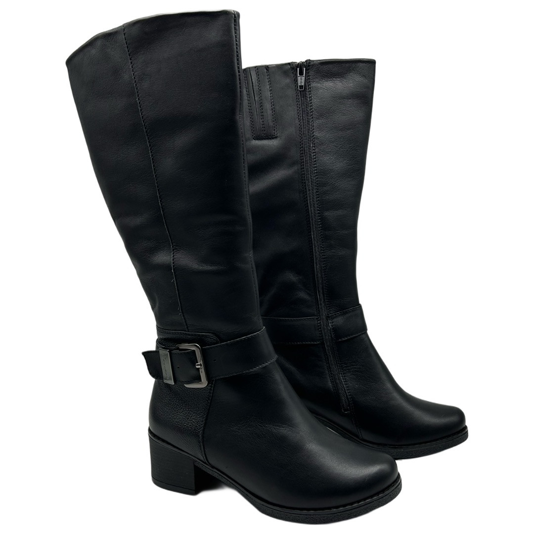 Чоботи жіночі зимові з натуральної шкіри чорного кольору на невисоких підборах "Style Shoes", фото 1