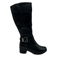 Чоботи жіночі зимові з натуральної шкіри чорного кольору на невисоких підборах "Style Shoes", фото 2