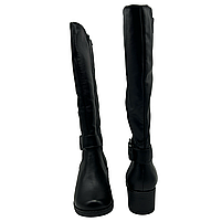 Чоботи жіночі зимові з натуральної шкіри чорного кольору на невисоких підборах "Style Shoes", фото 3