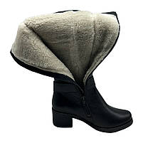 Чоботи жіночі зимові з натуральної шкіри чорного кольору на невисоких підборах "Style Shoes", фото 4