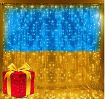 Світлодіодна гірлянда бахрома водоспад Прапор України 320 Led USB 2,0Х2,0 м патріотична жовто-блакитна