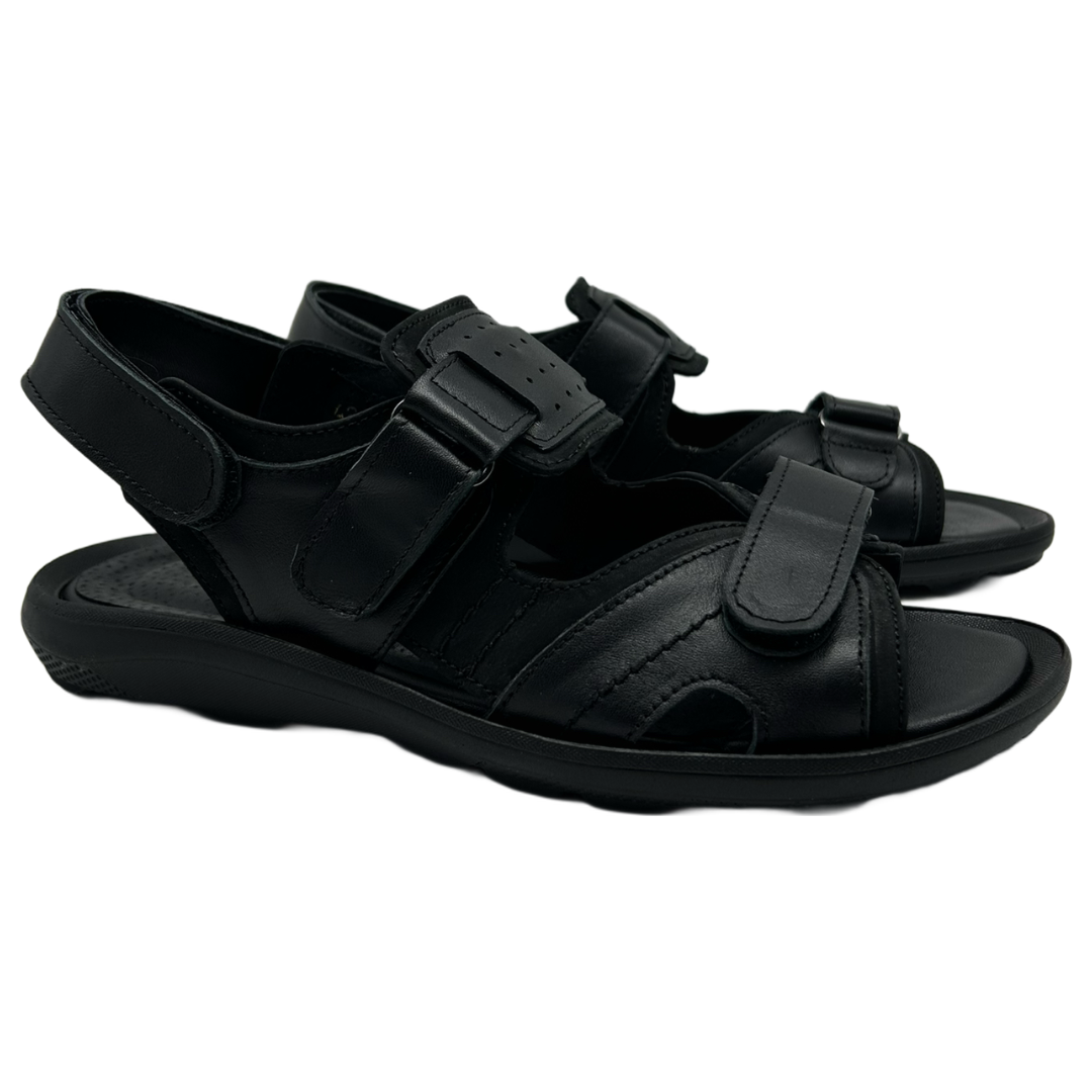 Сандалії шкіряні чоловічі на липучках чорного кольору «Style Shoes»