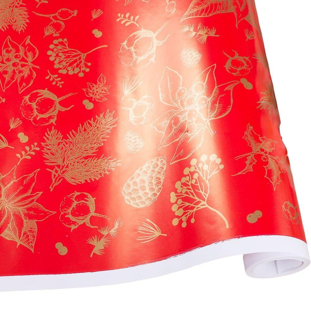 Подарунковий папір у рулоні Новорічні квіти на червоному, 70смх10 м