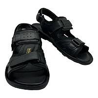 Сандалії шкіряні чоловічі на липучках чорного кольору «Style Shoes», фото 5