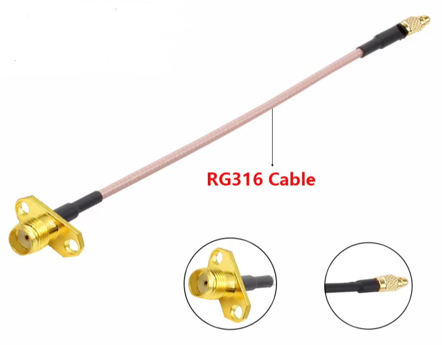 Пігтейл перехідник MMCX в SMA RG316 з гніздовим фланцем (з вушками) кабель 10 см, фото 1