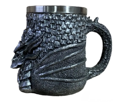 Пивний келих із 3D зображенням "Дракон" із холодної литої смоли та нержавіючої сталі 500 мл, фото 1