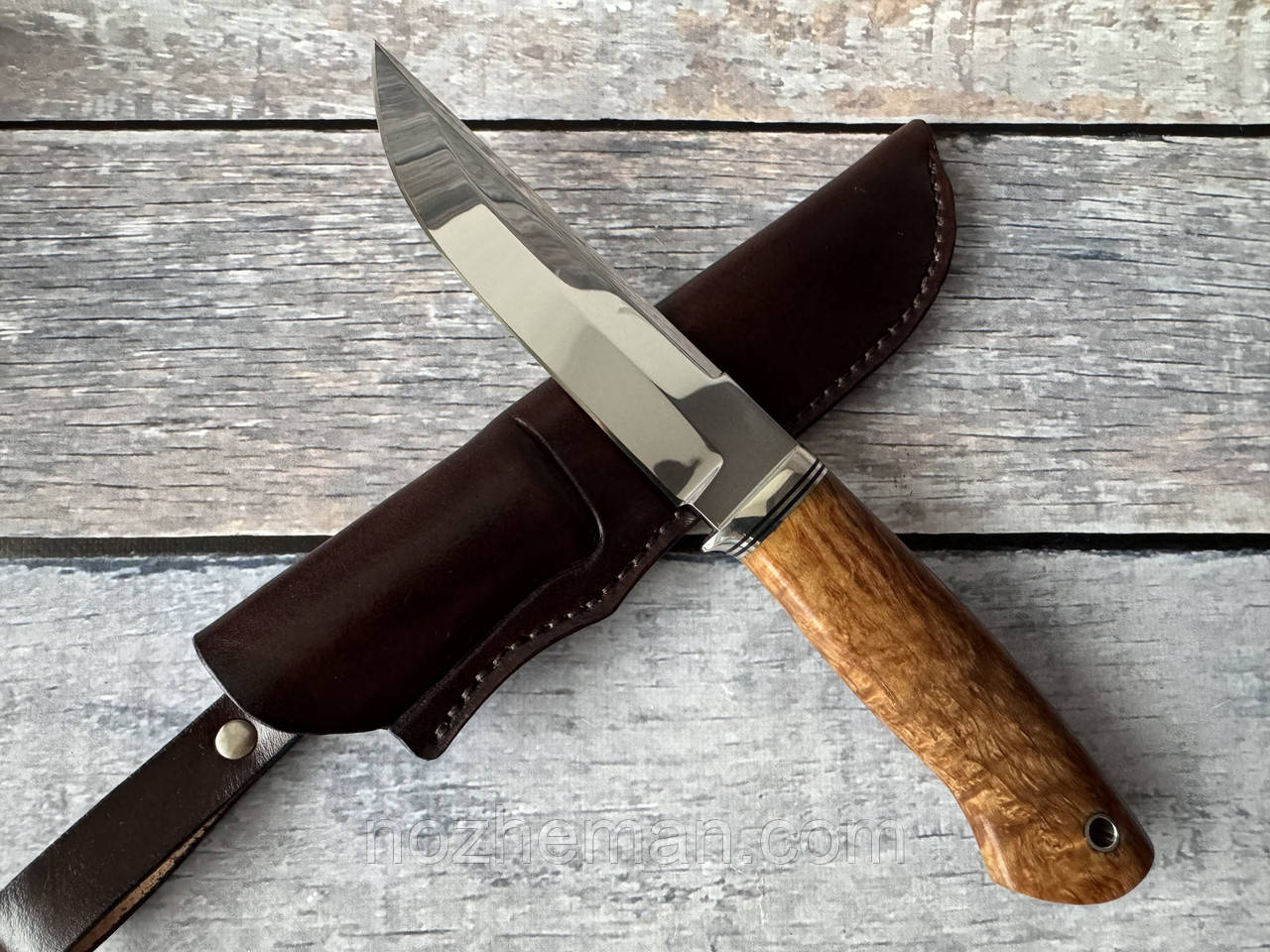 Класичний мисливський ніж ручної роботи Аїд 2 зі сталі M390/62 HRC, плюс шкіряний чохол у комплекті