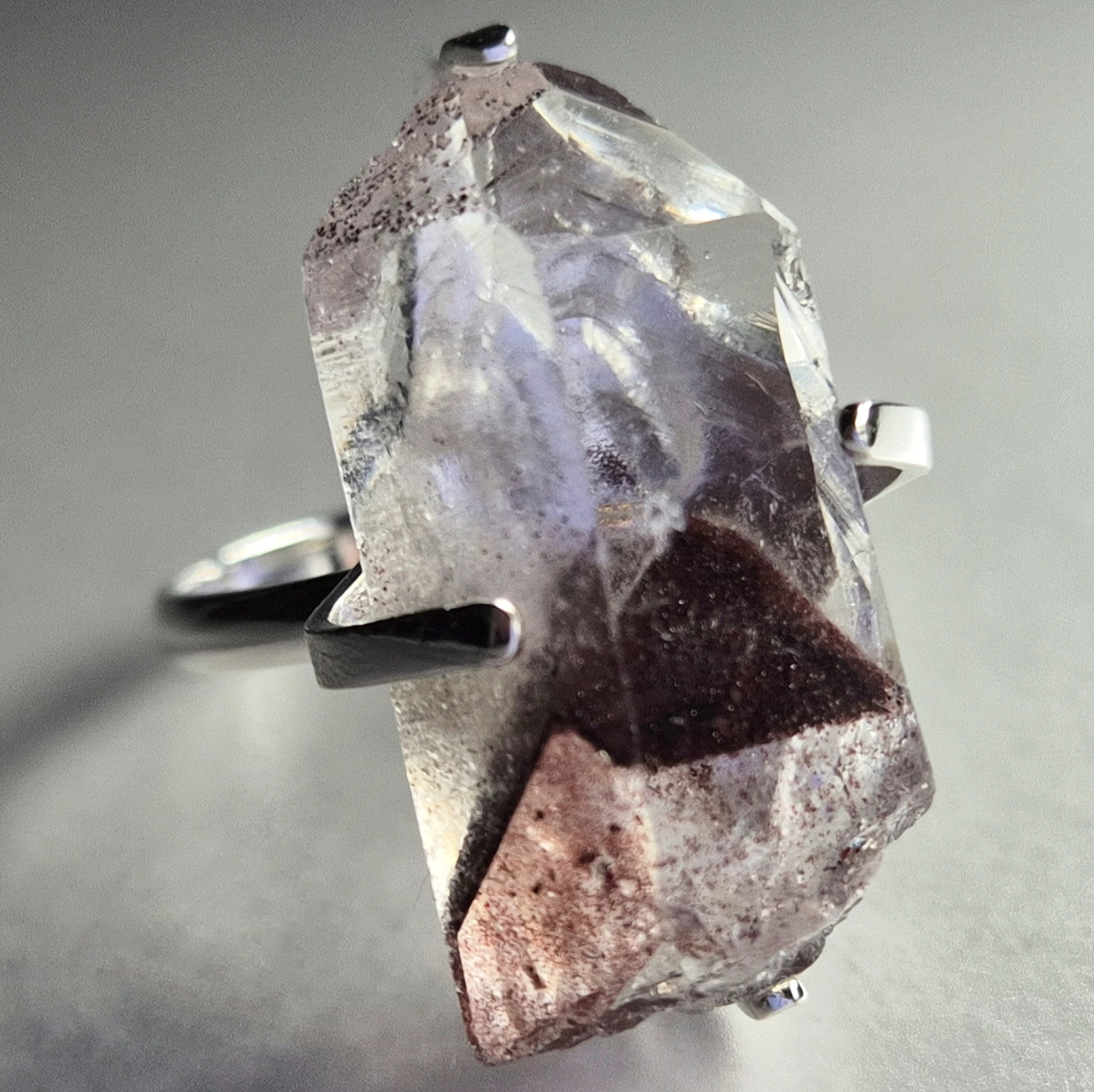 Срібна каблучка е жіноче з натуральним каменем кристалом фантомного кварцу, фото 1