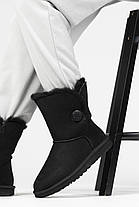 Зимові Жіночі Черевики UGG Short Bailey Button 2 Black / УГГ Класік Міні Бейлі Баттон Чорні, фото 6