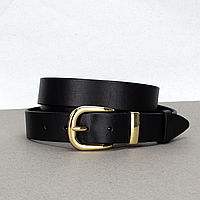 Ремінь шкіряний жіночий HC-3092 чорний із золотою пряжкою (130 см)