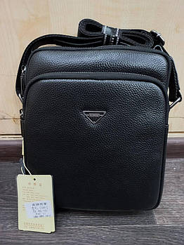 Чоловіча сумка через плече на блискавці з кишенею та довгим ремінцем із натуральної шкіри Glam