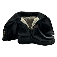 Чоботи шкіряні жіночі зимові на танкетці чорного кольору зі вставками бордового кольору "Style Shoes", фото 5