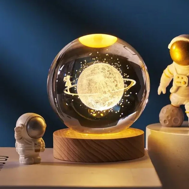 Декоративний 3D нічник кришталева куля 6 см «Нептун» з led підсвічуванням. Дитячий нічник Нептун.