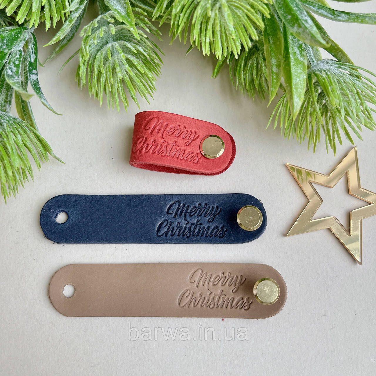 Шкіряна бірка  MERRY CHRISTMAS   9 х 2 см