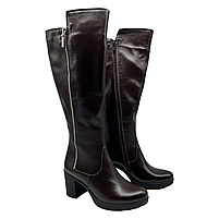 Чоботи жіночі шкіряні демісезонні коричневого кольору на підборах "Style Shoes", фото 2