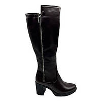 Чоботи жіночі шкіряні демісезонні коричневого кольору на підборах "Style Shoes", фото 3