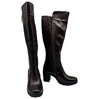 Чоботи жіночі шкіряні демісезонні коричневого кольору на підборах "Style Shoes", фото 4