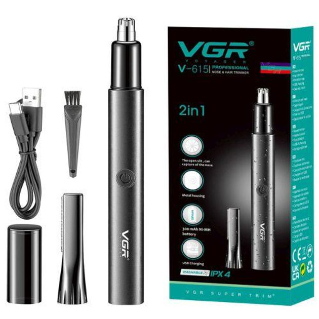 Тример для носа та вух VGR V-615 2 в 1 Professional IPX4 metal, фото 1