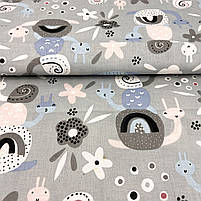 Польська бязь "равлики з квітами на сірому 160 см, фото 2