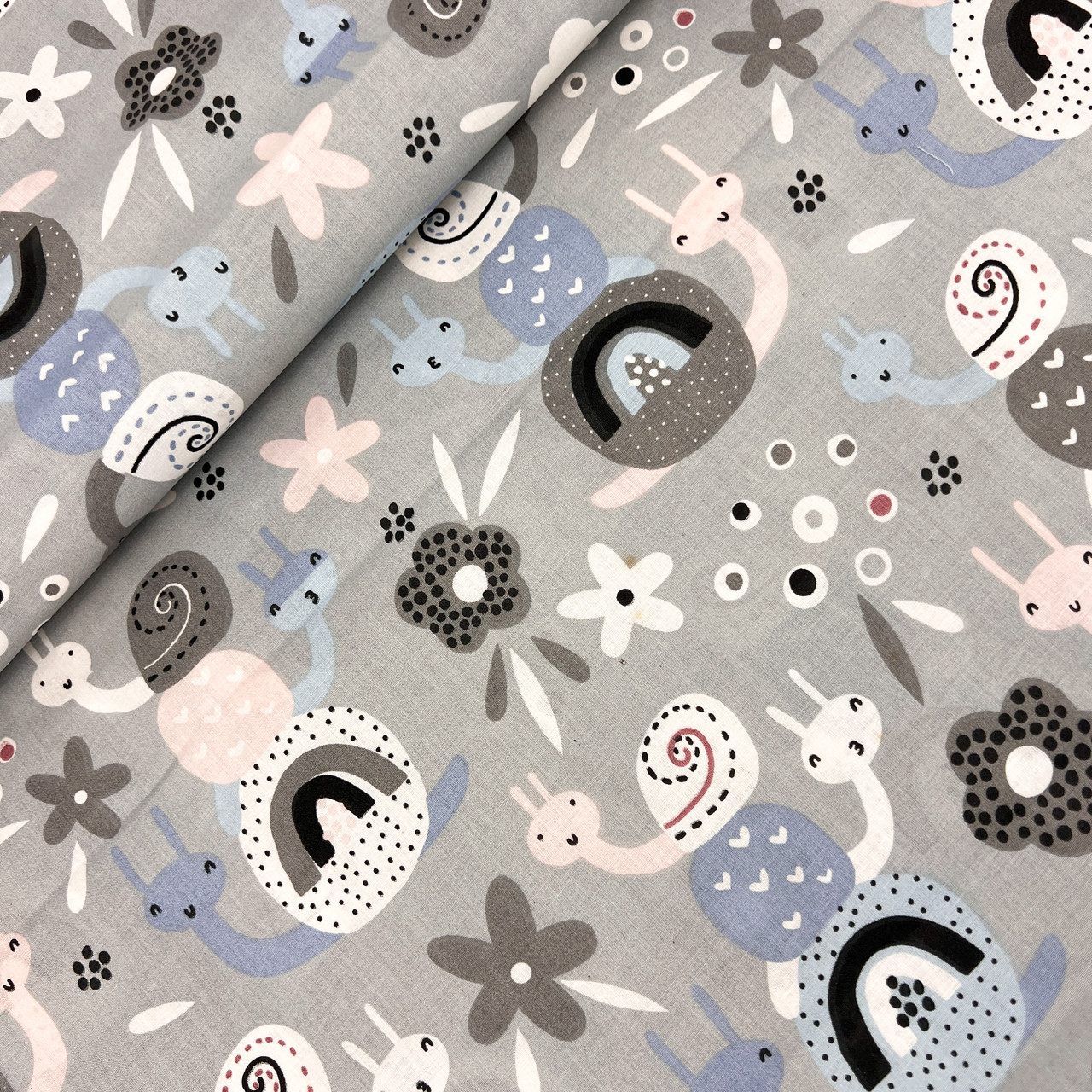 Польська бязь "равлики з квітами на сірому 160 см, фото 1