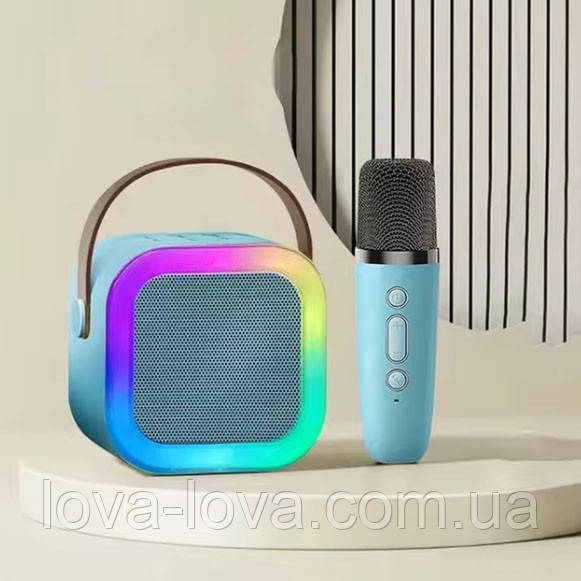 Портативна Bluetooth колонка 2в1 з RGB-підсвіткою K12 колонка-караоке з мікрофоном Blue