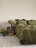 Постільна білизна однотонна з рюшем варена бавовна євро розмір Limasso зелена, фото 4