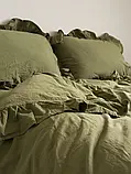 Постільна білизна однотонна з рюшем варена бавовна євро розмір Limasso зелена, фото 5